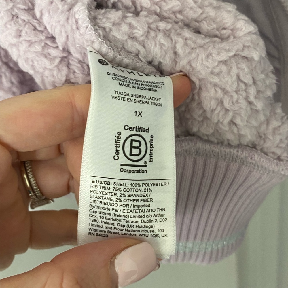 Athleta jacket, Purple Tugga Sherpa jacket plus size in lavender purple - Picture 8 of 9